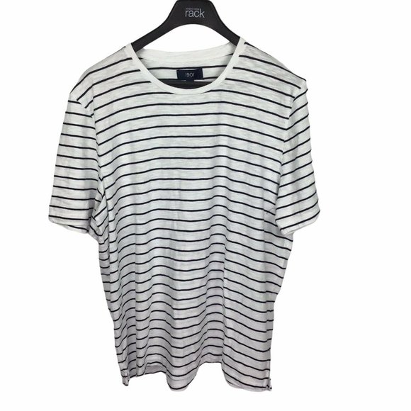 1901 Mens Short Sleeve Navy & White Rugby Stripe T-shirt 100% Cotton Size XXL - Picture 2 of 4